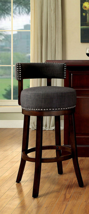 English Elm Bar Chairs 2Pc Set - Elegant Gray Upholstered Stools With Dark Oak Legs & Nailhead Trim For Comfort B2741P339261