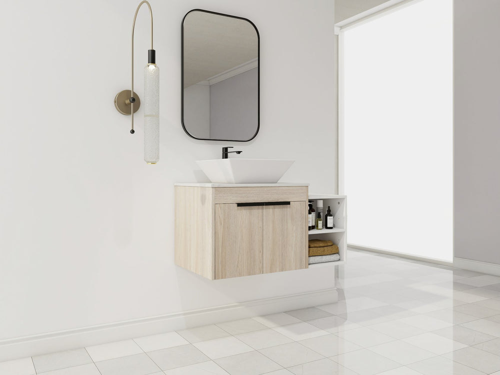 English Elm 36" Modern Floating Bathroom Vanity With Ceramic Sink, White Stone Slab, Soft-Close Doors & Storage W999S00287