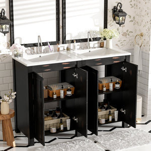 English Elm 48" Vintage Style Bathroom Vanity Cabinet with Ceramic Sink, Soft-Close Doors, Adjustable Shelf, Espresso Finish N729P000003P