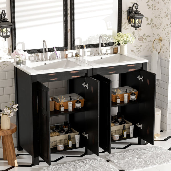 English Elm 48" Vintage Style Bathroom Vanity Cabinet with Ceramic Sink, Soft-Close Doors, Adjustable Shelf, Espresso Finish N729P000003P