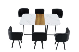 English Elm 7-piece Melamine Dining Set with Pu Cushioned Chairs and Iron Frame for Small Spaces W3875S00022
