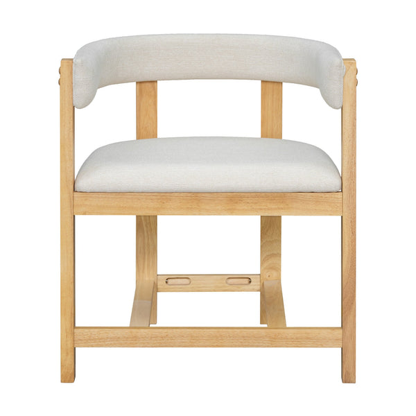 English Elm Dining Arm Chairs Set of 2 Barrel Back Rubberwood Frame with Cushioned Upholstery Beige+Natural N771P243844N