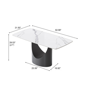English Elm 63" Modern Sintered Stone Dining Table With Curved White Panel & Black Iron Legs - Seats 6-8 People! W1535S00558