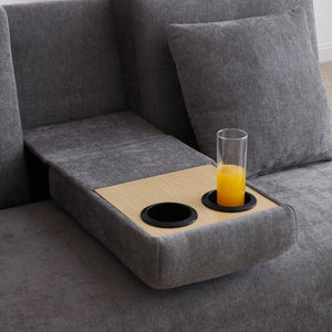 English Elm Convertible Sleeper Sofa with Reversible Armrest, Storage Ottoman, Drop-Down Table & Dual Cup Holders for Living Room Comfort Grey W2677S00023