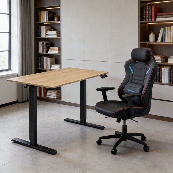 English Elm Electric Standing Desk Mahogany Steel Frame Sit Stand Home Office Workstation Amber+Graphite,Natural Wood W1769P415271