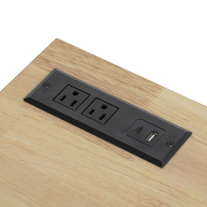 English Elm K&K Vintage Kitchen Island with Rubberwood Top, Hidden Wheels, Pull-Out Trash & Charging Station Black N707P299014B