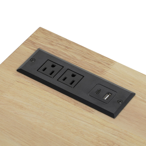 English Elm K&k Rolling Kitchen Island Rubber Wood Top Brass Hardware Built-in Outlets Storage Black N707S299014B