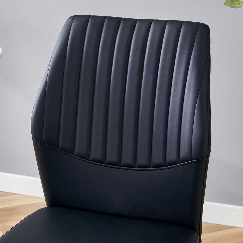 English Elm Table 5-Piece Set: 38.6" Round Tempered Glass Dining Table With 4 Black Pu Chairs & Silver Legs W1151S03814-GIGA