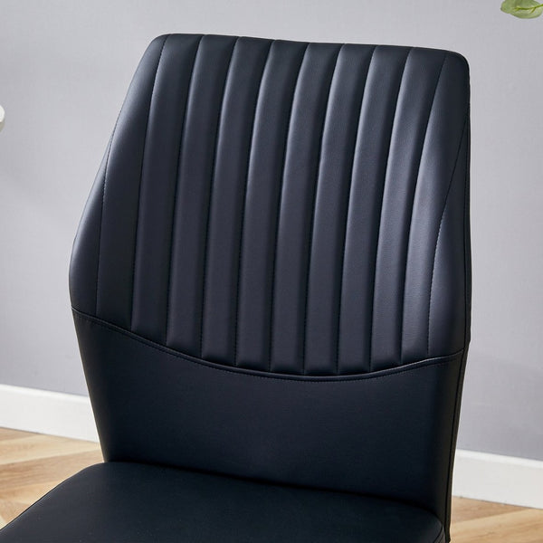 English Elm Table 5-Piece Set: 38.6" Round Tempered Glass Dining Table With 4 Black Pu Chairs & Silver Legs W1151S03814-GIGA