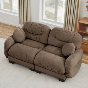 English Elm Pleated Chenille Two Seater Modular Sofa with Curved Armrests and Ergonomic Foam Cushions Brown W5656S00055