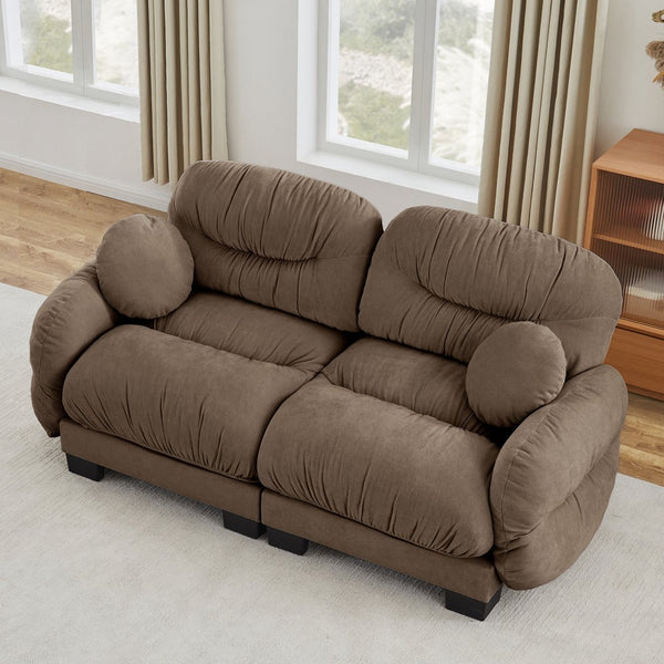 English Elm Pleated Chenille Two Seater Modular Sofa with Curved Armrests and Ergonomic Foam Cushions Brown W5656S00055