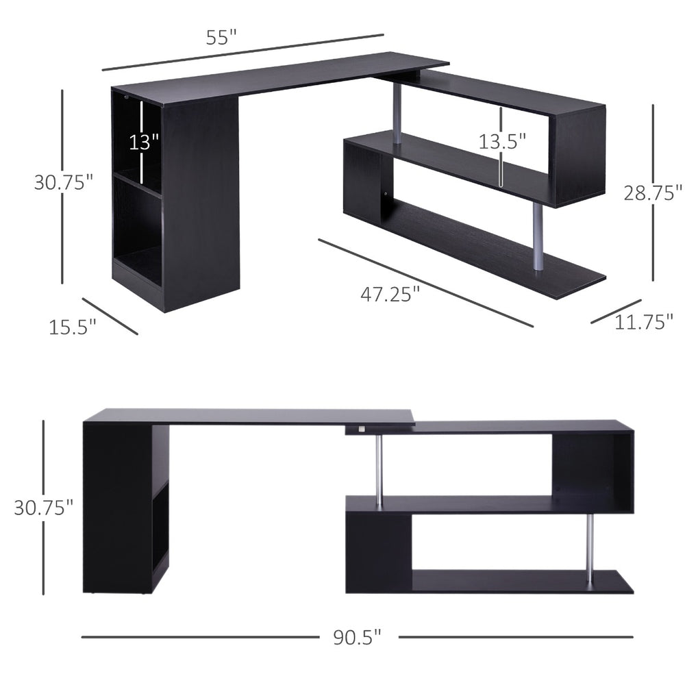 English Elm Rotating L-shaped Corner Desk Convertible Home Office Workstation with Storage Cubbies T3971P386065