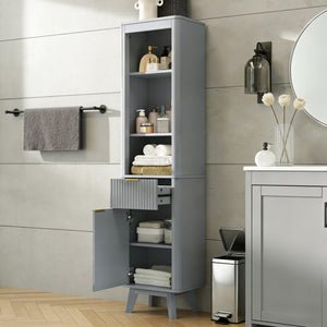 English Elm 68" Tall Fluted Freestanding Storage Cabinet with Drawer and Adjustable Shelf for Bathroom Gray N817P375218G