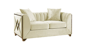 English Elm Velencia Velvet Loveseat with Gold Accents, Solid Wood Frame, Plush Cushions for Luxe Comfort Cream G150109221
