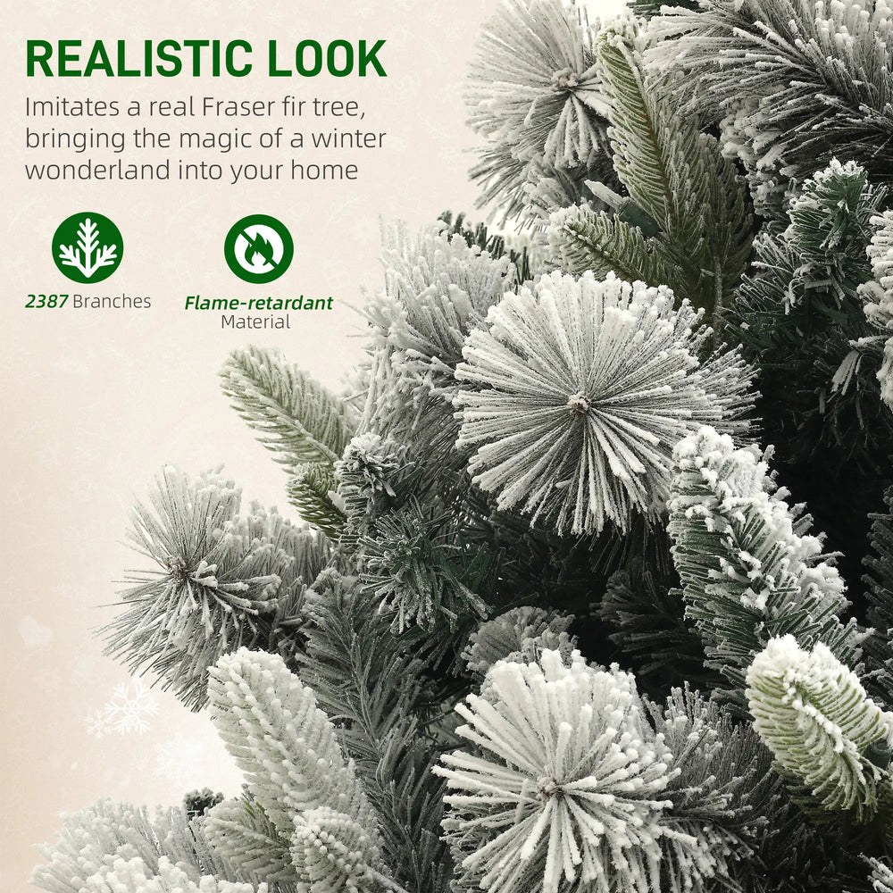 English Elm 9 Ft Flocked Fraser Fir Artificial Tree with 750 Warm White Lights Holiday Decor T3971S00075