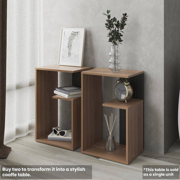 English Elm Side Table Sallis - Modern Macadamia & Espresso Accent Table For Living Room & Bedroom Use B092P309184-GIGA