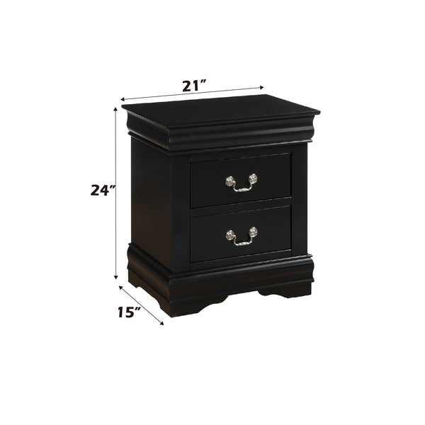 English Elm Louis Louis Philippe nightstand with two smooth-glide drawers, brushed nickel handles, durable dovetail build enhancing bedroom organization Black 27 L x 18 W x 23 H B2726P252726