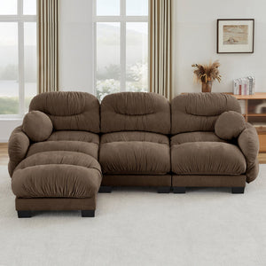 English Elm Pleated Chenille Sectional Sofa with Ergonomic Foam Sculptural Curved Armrests Living Room Brown W5656S00059
