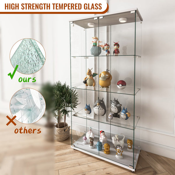 English Elm Modern Glass Display Cabinet With Led Lights - Elegant 2-Door Showcase For Living Rooms & Bedrooms W241S00056