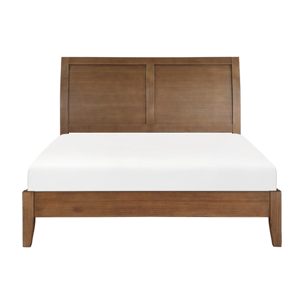 English Elm Transitional Evans Queen Platform Bed with Sleigh Headboard Light Brown Wire-Brush Finish, Low-Profile B011S01612