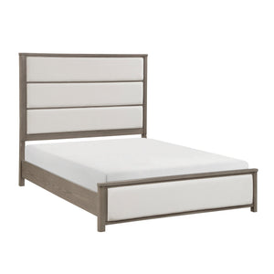 English Elm 1pc Eastern King Panel Bed Chenille Upholstered Headboard Light Gray Wood Frame B011S02232