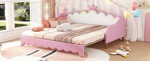 English Elm Twin Extending Daybed with LED Crown Headboard, Upholstered Princess Design for Cozy Kids Room Pink 45 L x 23 W x 7.2 H HL000104AAH