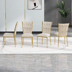 English Elm Modern Velvet Upholstered Dining Chairs with Gold Metal Legs Elegant Set of Two Beige W210P309922