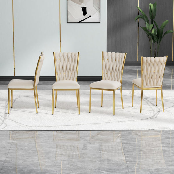 English Elm Modern Velvet Upholstered Dining Chairs with Gold Metal Legs Elegant Set of Two Beige W210P309922