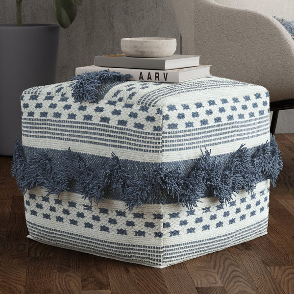 English Elm Bowden Handcrafted Cotton Striped Pouf Footrest for Living Room or Bedroom Seating B136P427589