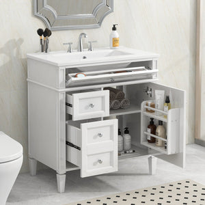 English Elm 30'' Modern Bathroom Vanity With Ceramic Sink, Soft-Close Drawers & Elegant Storage Solutions N710P206904K