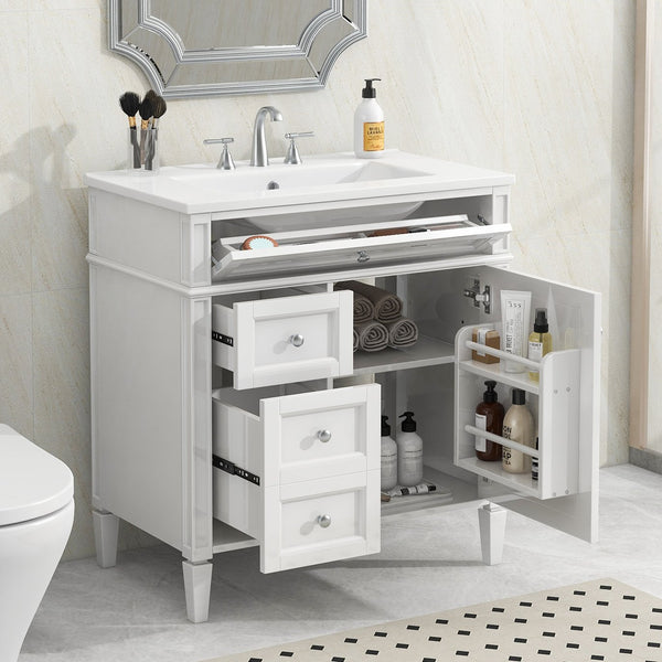 English Elm 30'' Modern Bathroom Vanity With Ceramic Sink, Soft-Close Drawers & Elegant Storage Solutions N710P206904K
