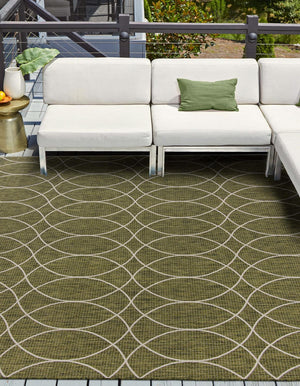 Unique Loom Outdoor Trellis Gitter Machine Made Trellis Rug Green, Ivory/Gray 10' 0" x 10' 0"