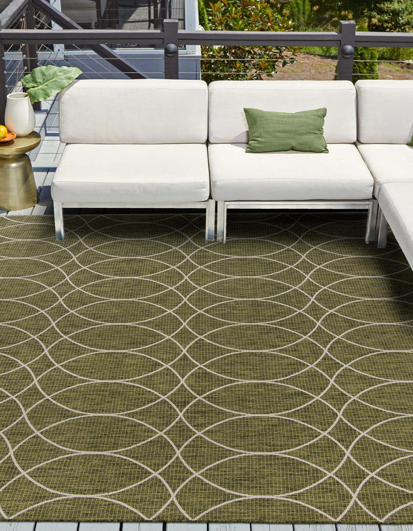 Unique Loom Outdoor Trellis Gitter Machine Made Trellis Rug Green, Ivory/Gray 10' 0" x 10' 0"