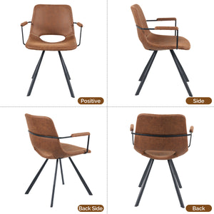 English Elm Brown Mid-Century Leather Dining Chairs Set of 2 with Cushions, Metal Legs, Noise-Free Pads, 300 lb Capacity T3950P396565