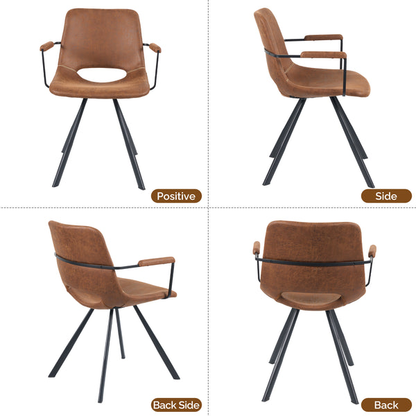 English Elm Brown Mid-Century Leather Dining Chairs Set of 2 with Cushions, Metal Legs, Noise-Free Pads, 300 lb Capacity T3950P396565