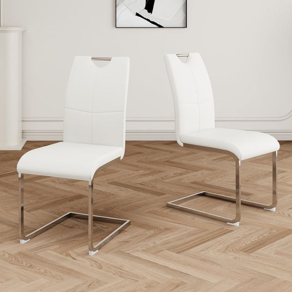 English Elm Modern Faux Leather Dining Chairs Ergonomic Chrome Base Upholstered Set of 2 W210127280