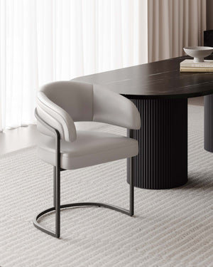 English Elm Augusta Metal Vegan Leather Dining Chair with Quilted Foam Padding and Matte Black Geometric Base LIGHT GREY B365P397772