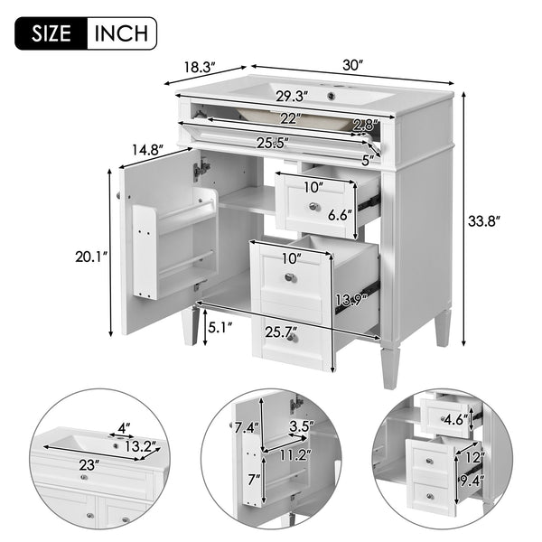 English Elm 30'' Modern Bathroom Vanity Set With Ceramic Sink & Mirror Cabinet - Stylish Storage Solution! SW000127AAK-1