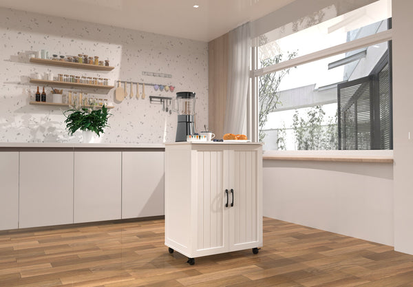 English Elm Kitchen Island With Wheels - Compact Mobile Cart For Crafting, Coffee, And Smart Storage Solutions W3062P289219
