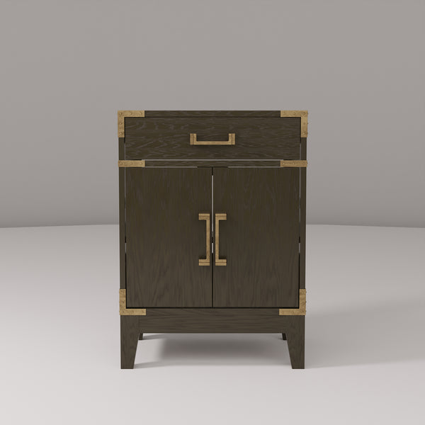 English Elm Brown Oak Single Bath Vanity - Compact 24" W Ready-To-Install Unit With Soft-Close Storage Cabinet B2731P259738