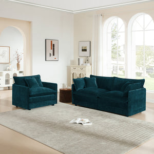 English Elm 2 Piece Chenille Upholstered Loveseat and Accent Chair Set for Modern Living Rooms W714S00593