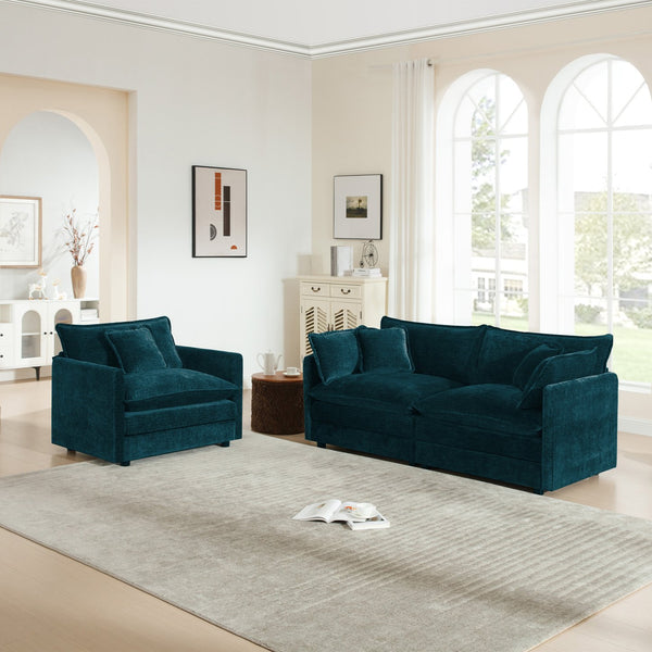 English Elm 2 Piece Chenille Upholstered Loveseat and Accent Chair Set for Modern Living Rooms W714S00593