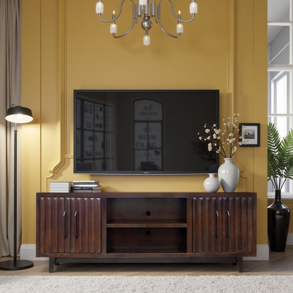 English Elm Radiance 75-Inch Tv Stand For Tvs Up To 85" - No Assembly, Rosewood Finish, Stylish Storage Solution B108P345205-GIGA