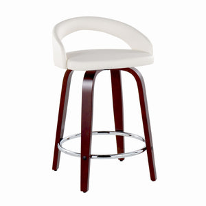 English Elm Fixed-height Swivel Counterstools Mahogany Wood Chrome Footrest Velvet Seat Set of 2 White B202S01754