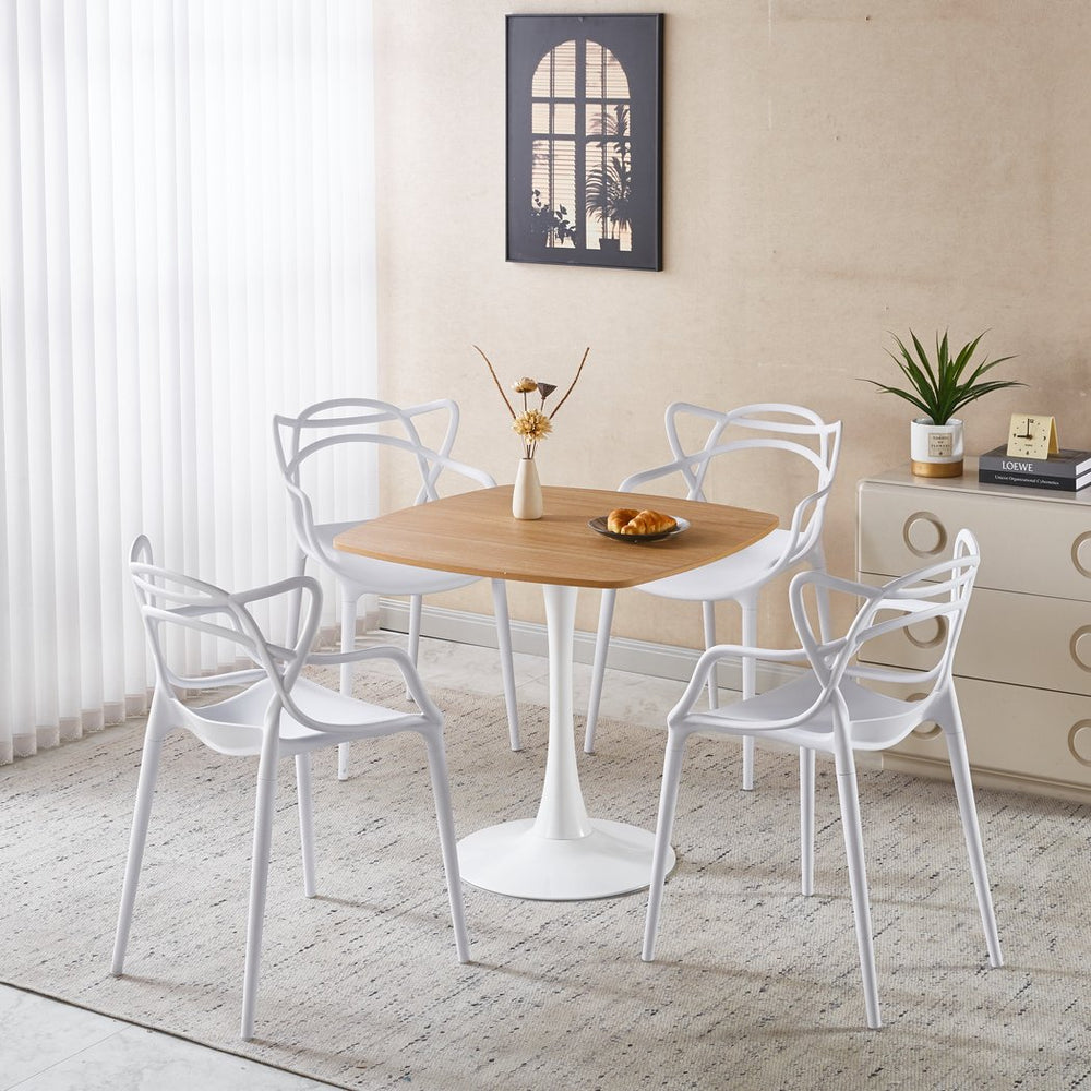 English Elm 1+4,5pieces Mid-century Dining Set White Mdf Top Tapered Metal Legs Seats Six W3766S00009
