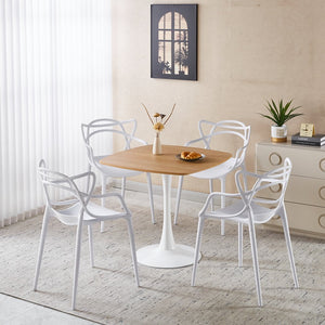 English Elm 1+4,5pieces Mid-century Dining Set White Mdf Top Tapered Metal Legs Seats Six W3766S00009