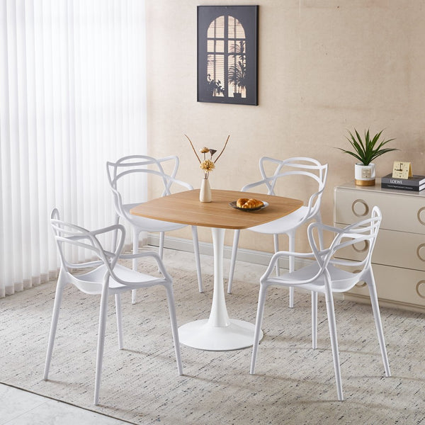 English Elm 1+4,5pieces Mid-century Dining Set White Mdf Top Tapered Metal Legs Seats Six W3766S00009