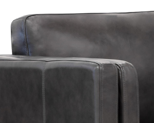 Sunpan Richmond Modern Sofa in Cortina Black Leather – Stylish Comfort with Solid Wood Legs & Unique Design