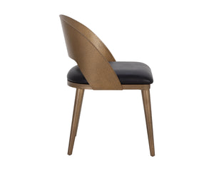 Sunpan Dezirae Dining Chair - Stylish Curved Back Design with Genuine Leather Seat and Iron Legs, Handcrafted Antique Brass / Charcoal Black Leather