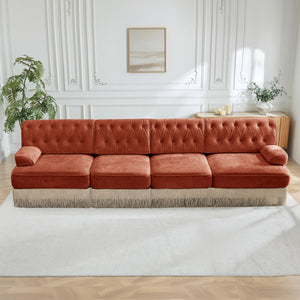 English Elm 135" Modular Chesterfield Sectional Sofa Velvet Tufted Tassel Skirt Lounge Seating Red+Brown W714S01725